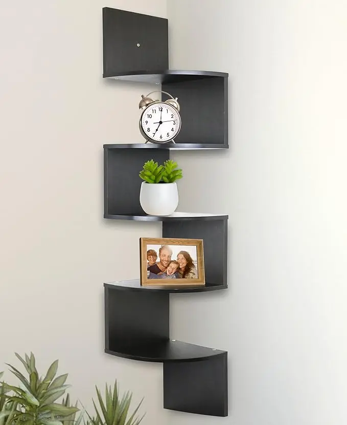 Greenco 5-Tier Corner Wall Mount Bracket in Dark Brown Finish, MDF