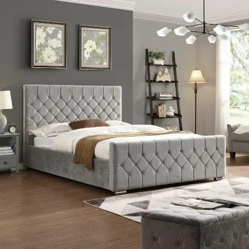 سرير Glendale من قماش مخملي مبطن بأزرار